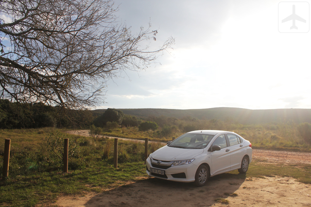 The trusty white Honda Ballade at Bontebok National Park